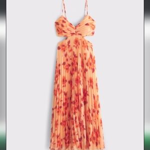 Nwt Abercrombie & Fitch Giselle Babydoll Cutout Maxi Dress Orange Floral XS
